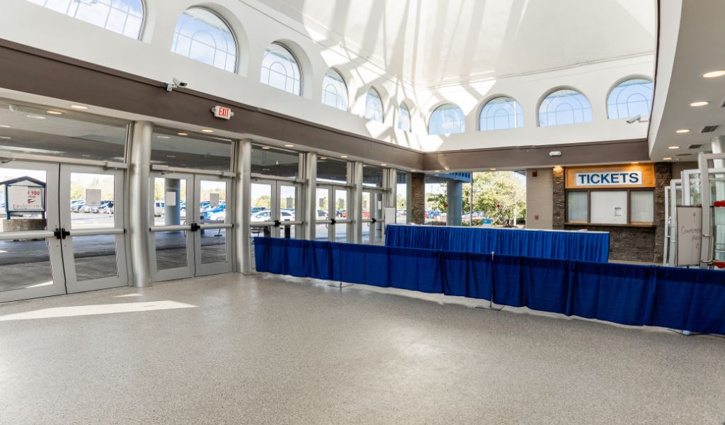 Conference center with BCE Concrete coatings on the floors, providing a polished and professional appearance with enhanced durability and easy maintenance.