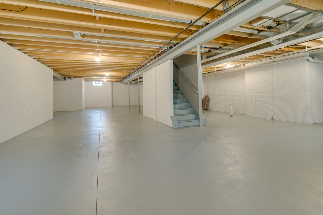 Concrete floor in unfinished basement